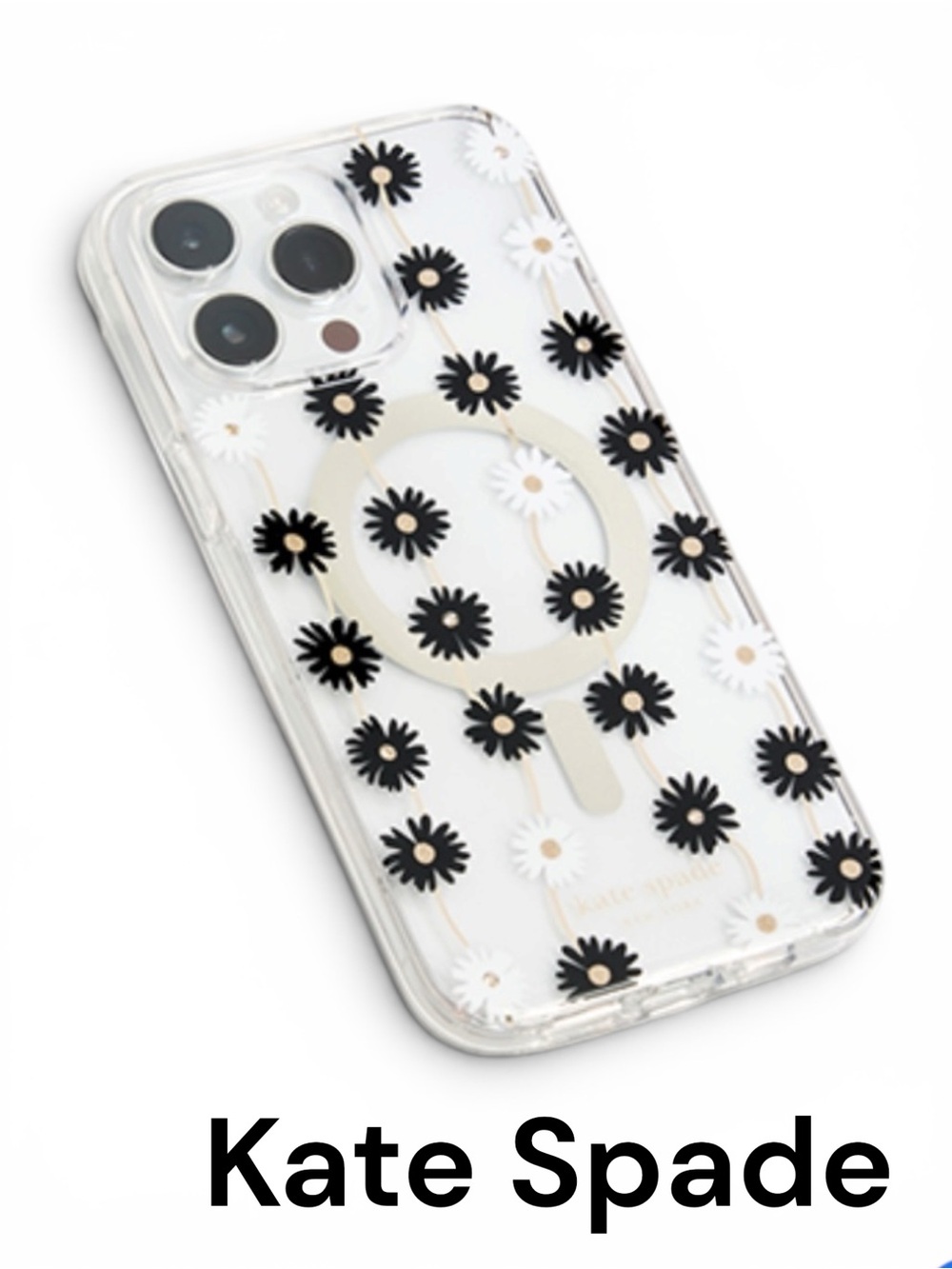 Kate Spade Black & White Daisy Clear I Phone 15 Pro Max Case NWT